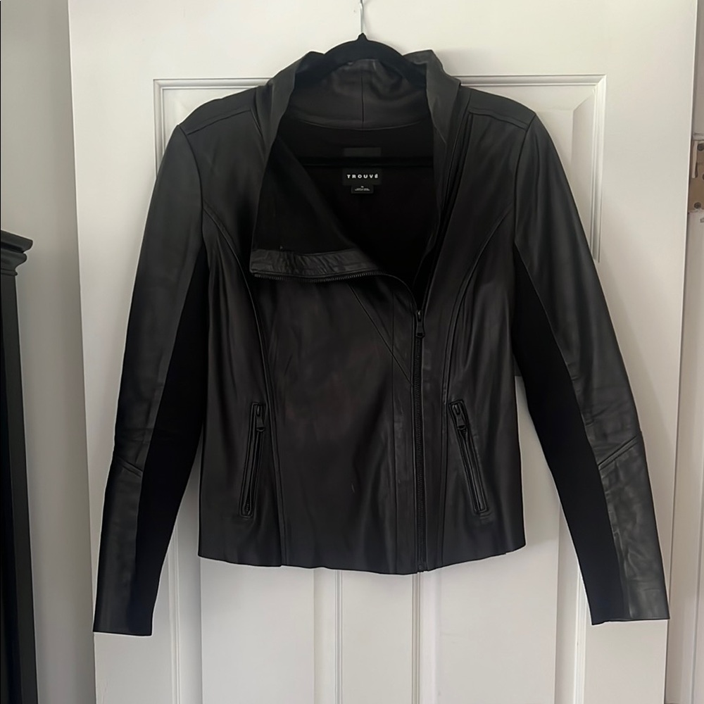 Trouve Black Leather Jacket Asymmetrical Design